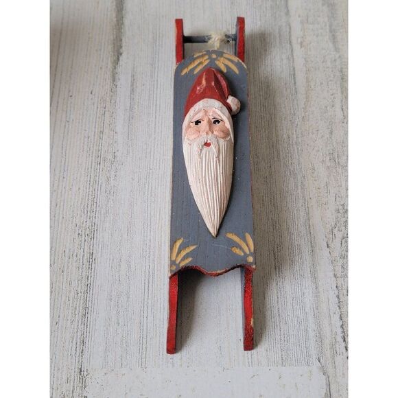 Santa Claus face wooden sled ornament Xmas Decor - Picture 1 of 5